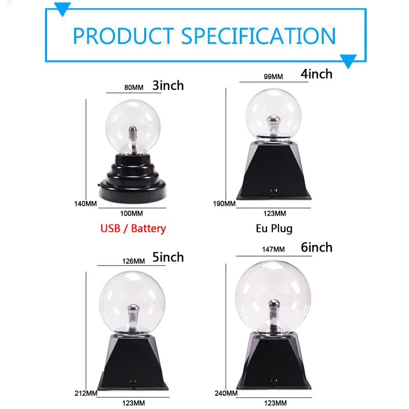 Novelty Magic Crystal Plasma Ball Touch Lamp 3/4/5/6 inch 220V Glass Sphere Lighting ball Light Table | Освещение