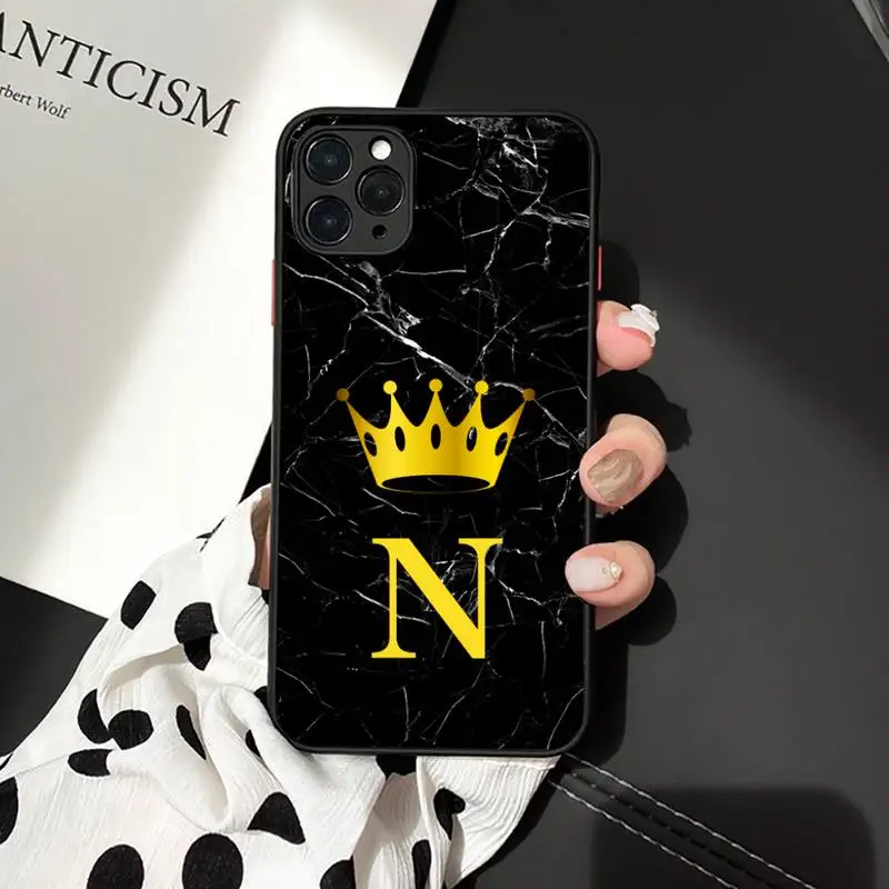 

Letter Monogram Gold Marble Phone Case matte transparent For iphone 7 8 11 12 plus mini x xs xr pro max cover