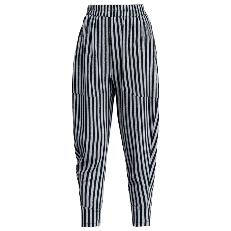 

New High Quality Striped Women Harun Spring Summer Loose Casual Lanterns Elastic Waist High Banana Radish Pants Plus Size S-4XL