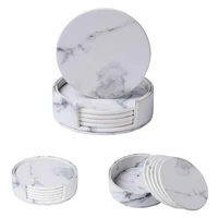 6pcsset creative pu coaster round cup mat waterproof heat resisitance accessories solid color