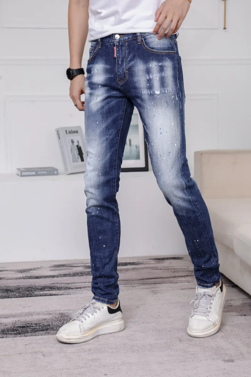 Новые джинсы высокого качества в европейском стиле преступник D2 итальянские брендовые джинсы с эластичной резинкой на джинсы брюки каранд...