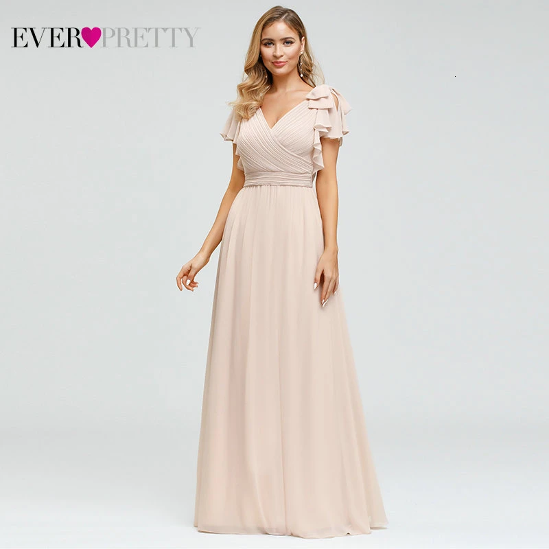 Женское вечернее платье Ever Pretty темно синее длинное шифоновое трапеция с V