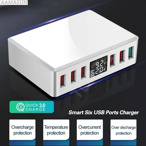 6 ports qc 3 0 usb charger station 40w lcd display fast charger for iphone 12 x 11 pro xiaomi usb adapter phone charger stand free global shipping