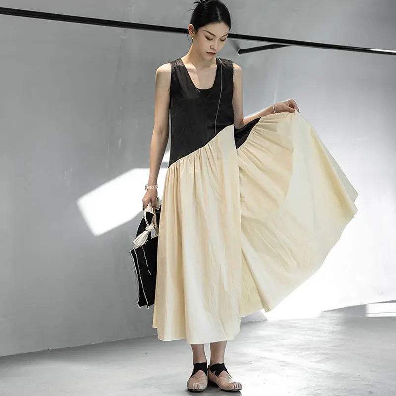 

XITAO Cut Edge Dress Fashion New Women Pullover Sleeveless Goddess Fan Casual Style Loose 2021 Summer Pleated Dress LDD1516
