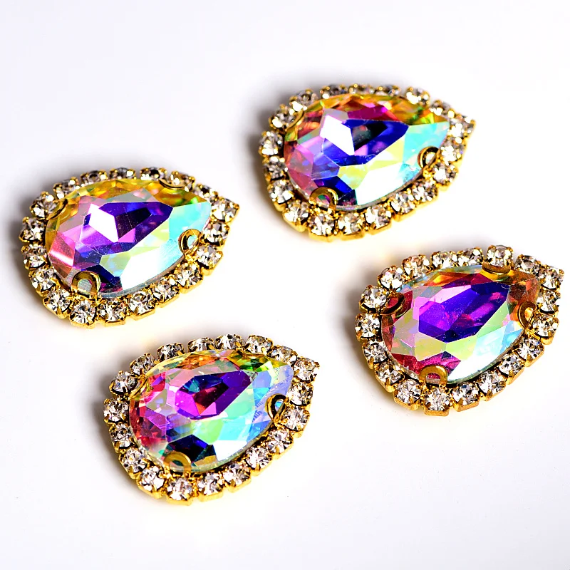 Стразы с прозрачными краями AB для пришивания 13x18 мм 20 шт.|sew on rhinestone|sew oncrystal clear ab |