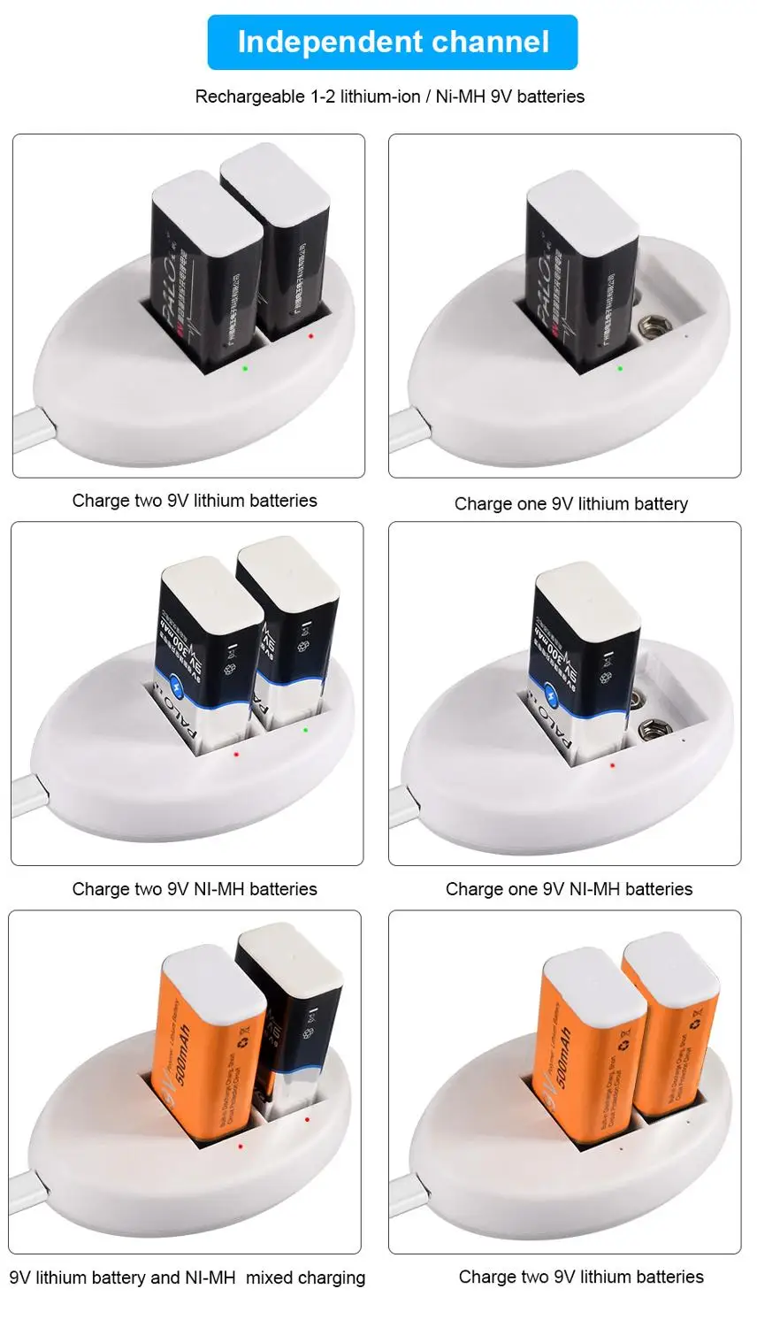 Зарядное устройство PALO 9 В для литий ионных Ni MH Cd аккумуляторов в|battery charger|charger