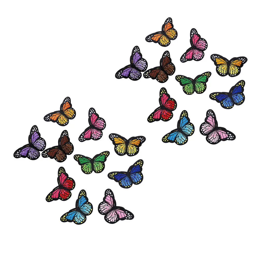 

20PC Fabric Embroidered Colored Butterfly Patch Clothes Sticker Bag Sew Iron On Applique DIY Apparel Sewing Clothing Accessories