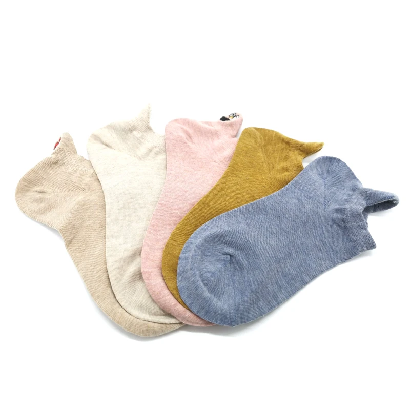 5 Pairs 5 пар/упак. каваи вышитые выразительные женские носки счастливые модные короткие забавные носки женские хлопковые летние яркие цвета - Цвет: 5 Pairs