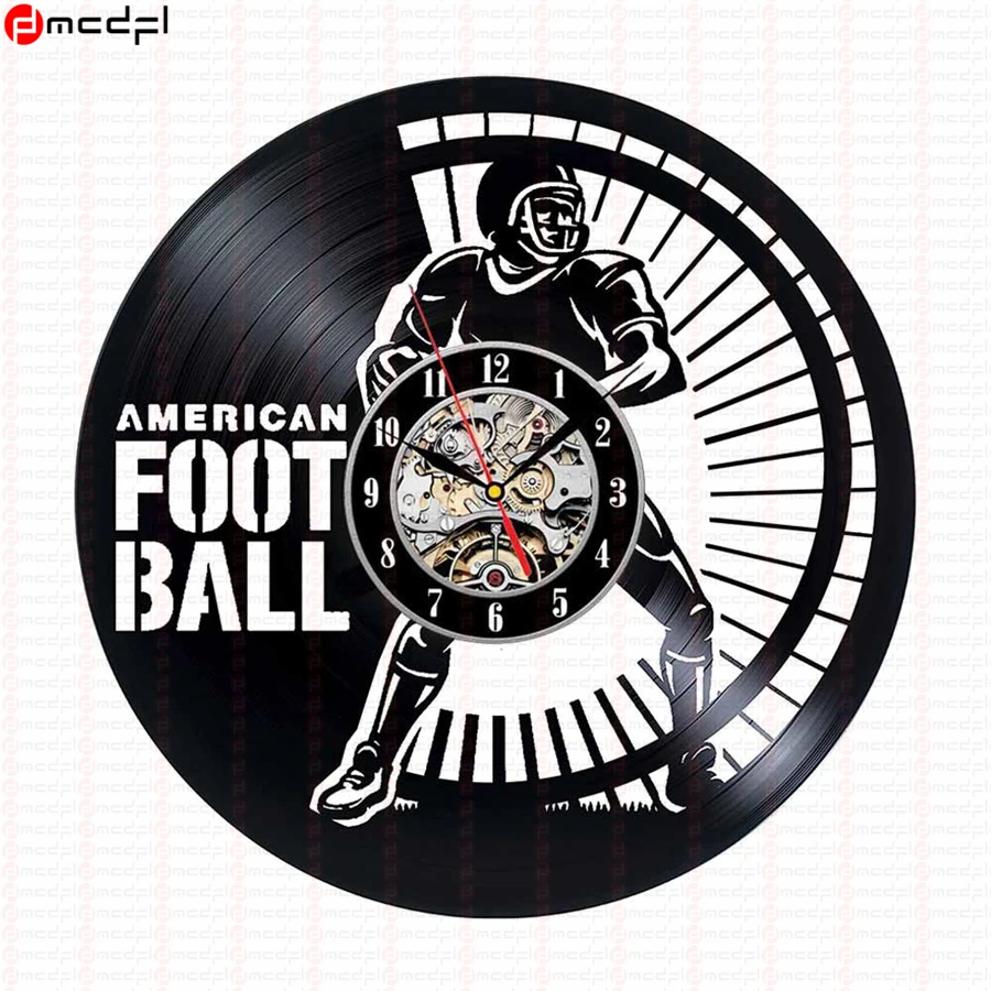 Домашний декор 12 дюймов американский футбол виниловая пластина настенные часы