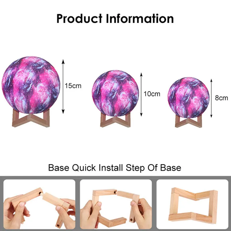 Прямая поставка лампа с 3D рисунком звезды и Луны галактикой 16 меняющихся цветов