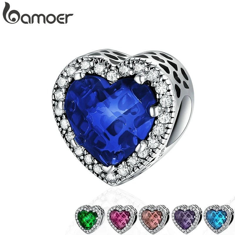 BAMOER 925 пробы, серебро, 6 цветов, Сияющие шармы в виде сердец, бусины, подходят к оригинальному браслету, ювелирное изделие, подарок подруге PSC138