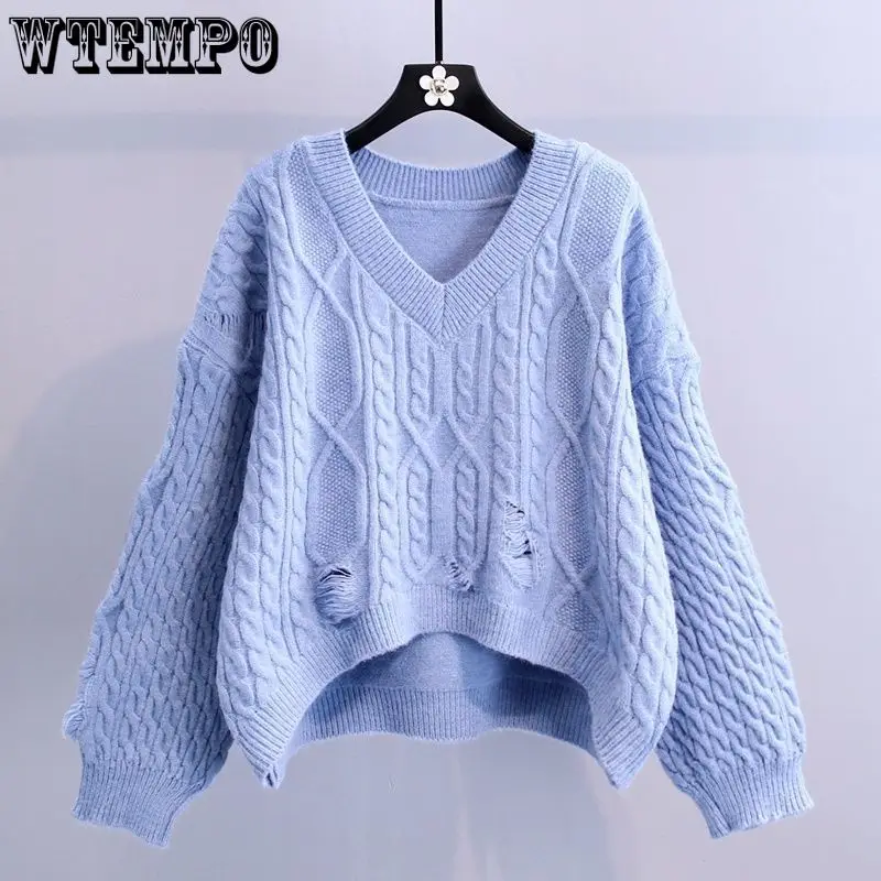 

Sweaters Women Ulzzang Letter Chic Vintage V-neck Daily Oversize Girls Pullovers Student Fall Casual All-match Ins Women Sweater