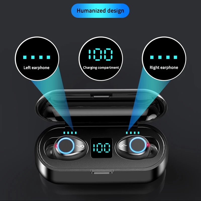 F9 TWS беспроводные наушники Bluetooth 5,0 Светодиодный дисплей питания беспроводные Bluetooth наушники 8D стерео гарнитура с 2000 мАч power Bank