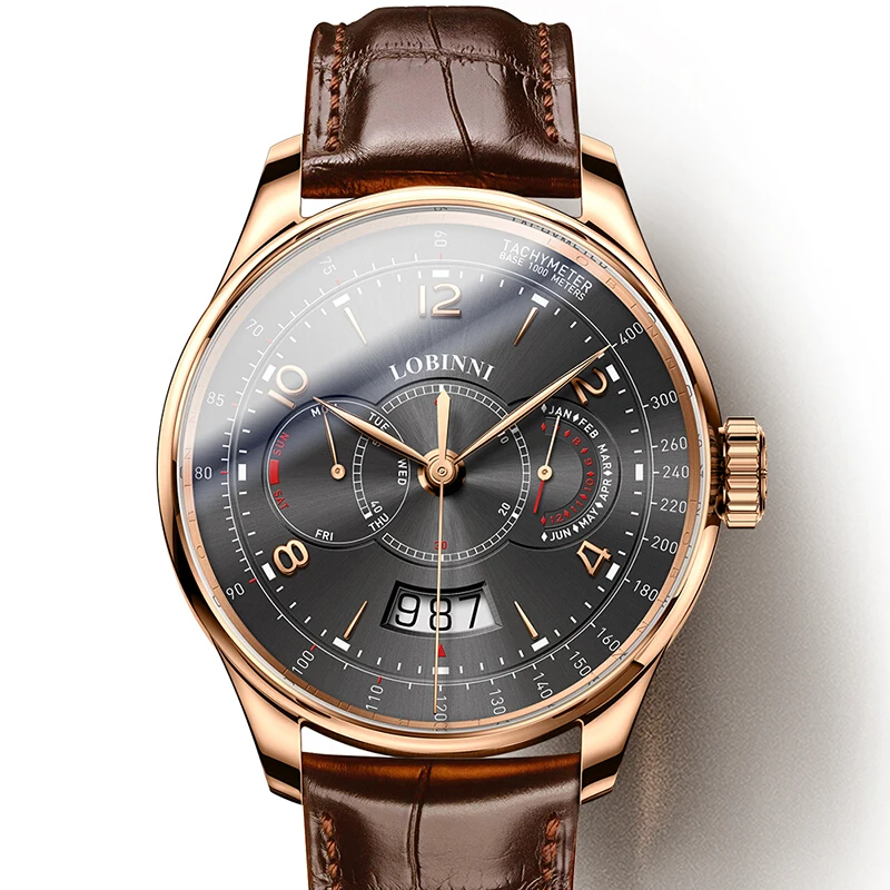 Швейцарские часы LOBINNI для мужчин японские автоматические механические MIYOTA 9122 с