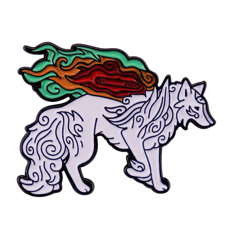 2021 значок Okami Amaterasu Солнцезащитная богиня Белый Волк Бог-хранитель мягкая