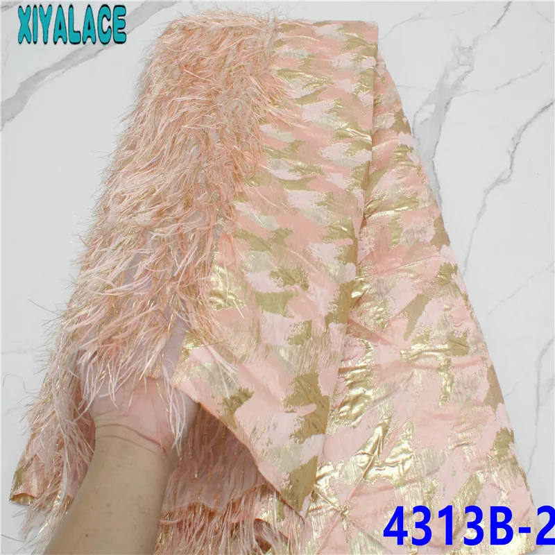 Женская ткань жаккардовая кружевная нигерийский дамасский материал с перьями в