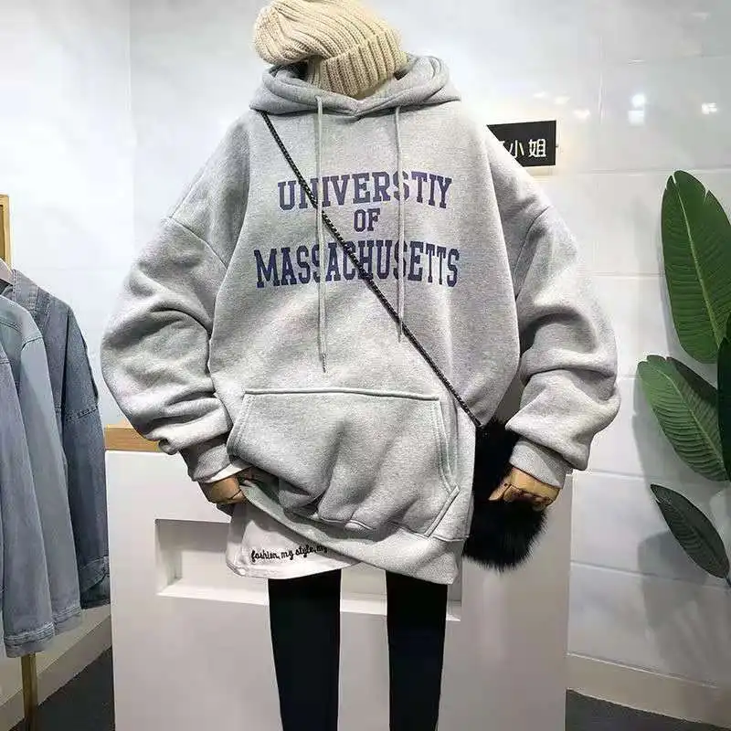 Толстовка Женская зимняя свободного покроя с длинным рукавом и карманами |