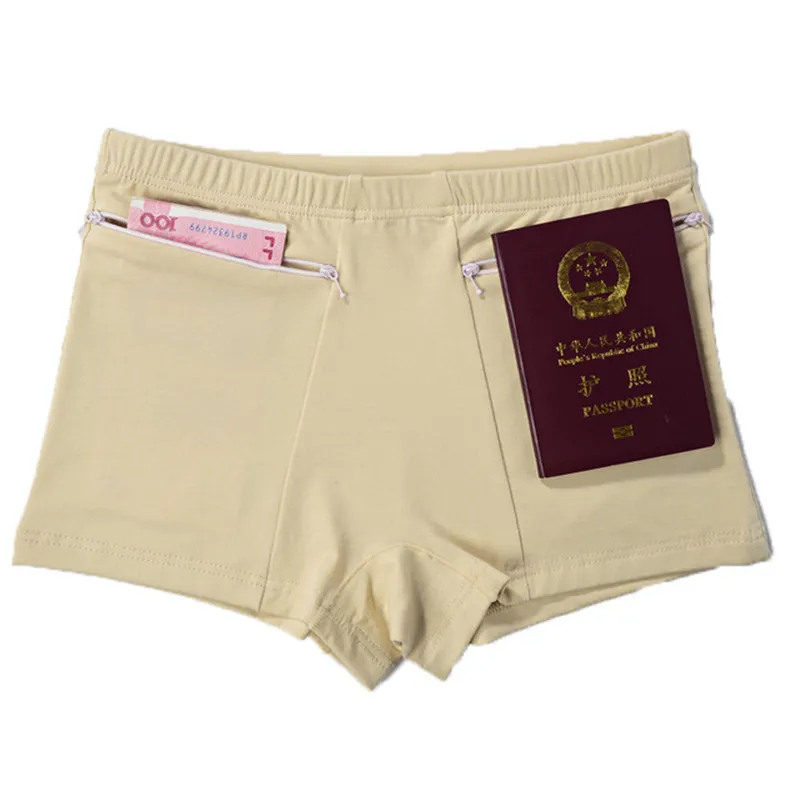 Ladies Security Underpants Comfortable Stretch Cotton Womens Double Pockets And Double Zippers Panties Anti-theft Boxer Shorts