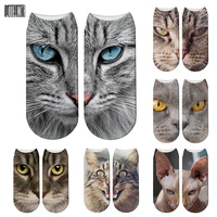 new design 3d printed women winter christmas socks funny creative pet cat face unisex cotton harajuku ankle socks children gift