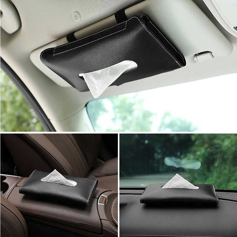 

Sun Visor PU Leather Tissue Box Car Interior Storage Organizer Tissue Leather Cover Napkin Holder Auto Accessories