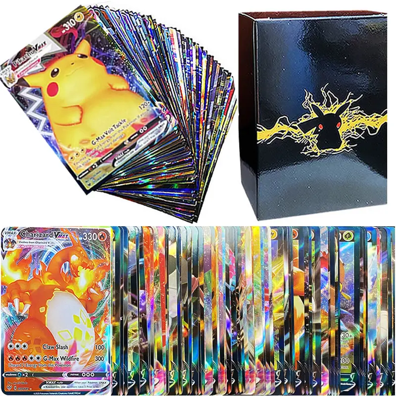 100pcs pokemon v vmax cards english version display shining cards playing pokémon game card collection booster box kids toy gift free global ship