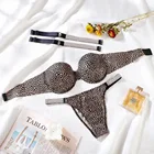 Роскошные Леопардовый принт стразы сексуальное женское бикини, набор, пуш-ап, бюстгальтер и трусики, 2 шт. трусы Для женщин нижнего белья пляжные вечерние основы