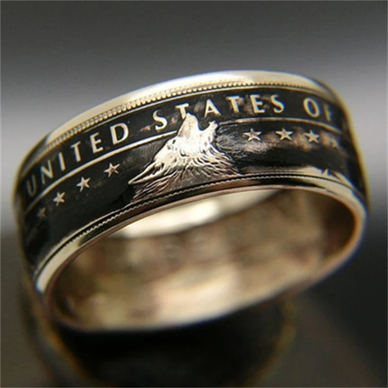 

Vintage Men Domineering Wolf Head Engraved Lettering Finger Ring Jewelry Hip Hop Punk Geometric Locomotive Ring