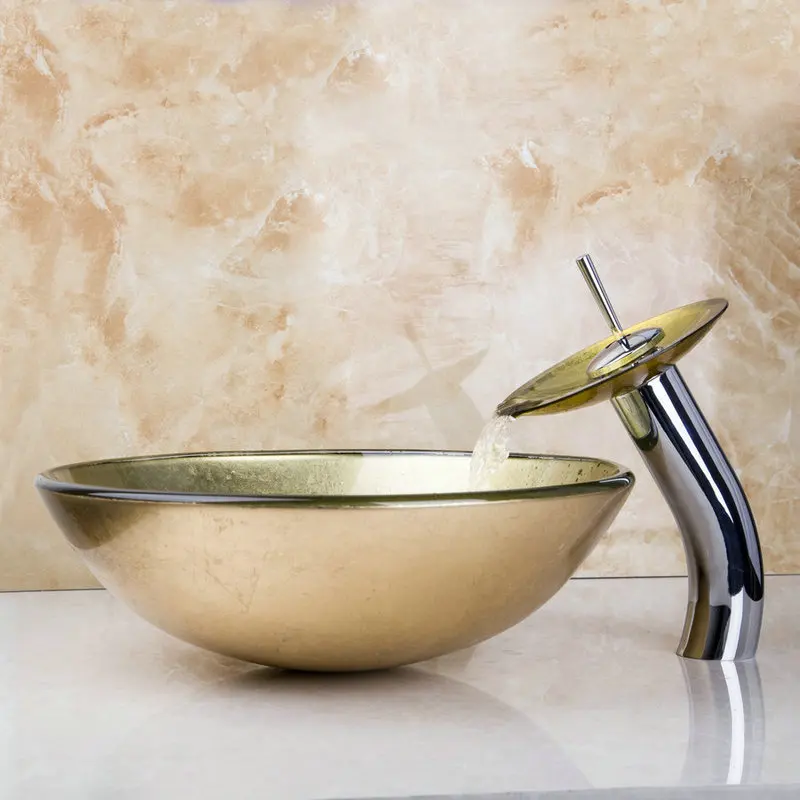JIENI желтый стеклянный смеситель Водопад для раковины в ванной комнате раковина