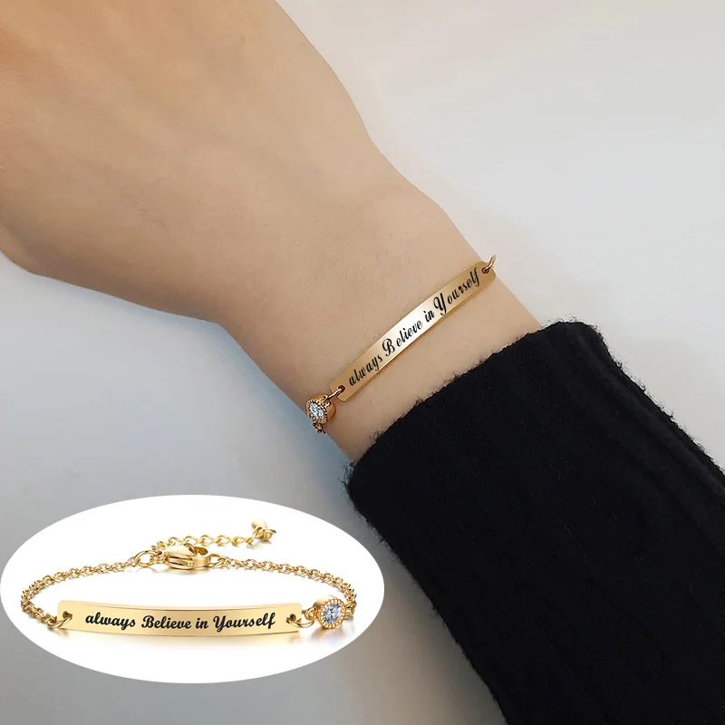 Браслет цепочка с фианитом гравировкой имени|Индивидуальные Браслеты| |