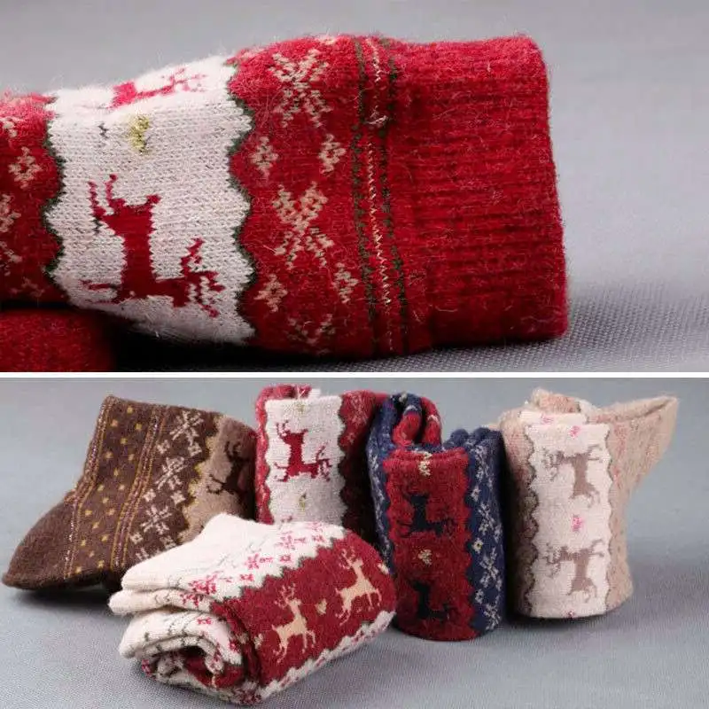 

5Pairs Christmas Deer Women Warm Wool Thick Winter Socks Nordic Novelty Socks