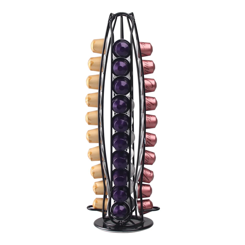 

Curve Pod Holder Rotatable Metal Stand Rack Plating Stainless Coffee Black Rack Display 40 PCS Nespresso Capsule