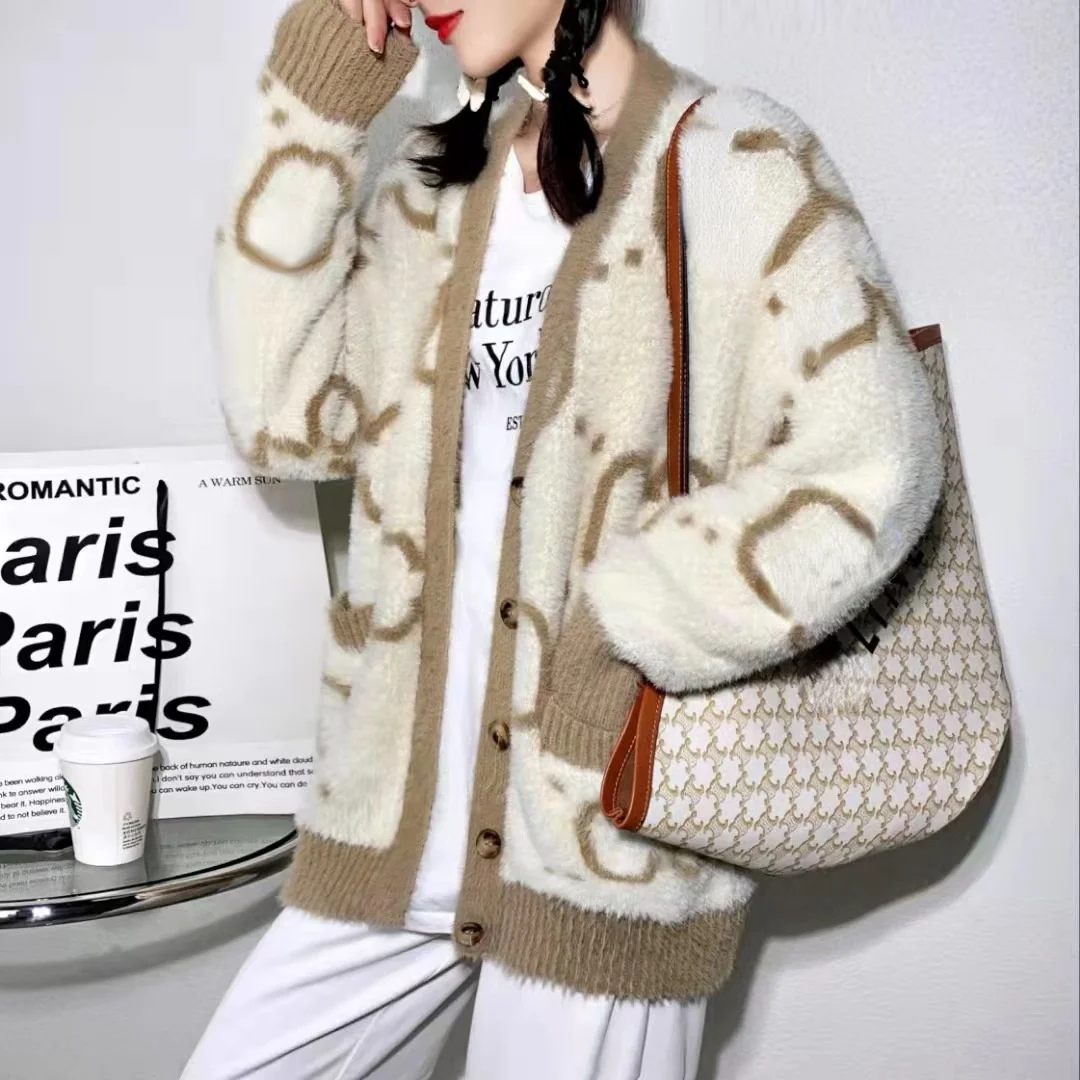 Новинка 2021 Женский жаккардовый свитер с надписью вязаный кардиган из Золотой