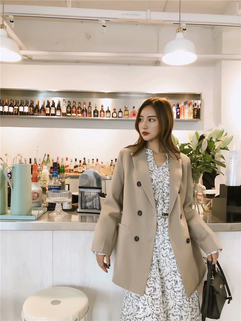 

TMODA681 Za Double Breasted Women Casual Blazer Jackets Loose Long Blazers Office Lady Business Work Suit Ladies Slim Outerwear