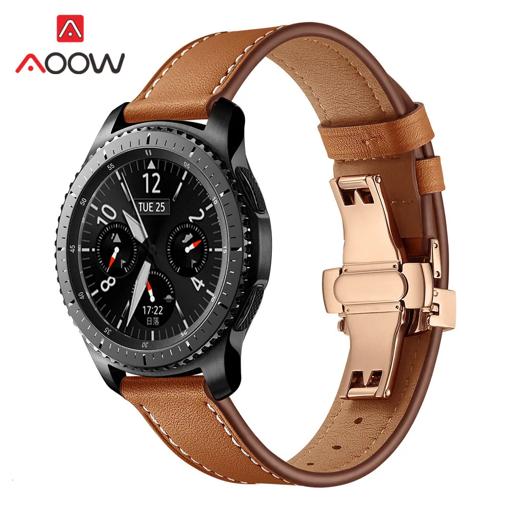 20 мм 22 мм ремешок из натуральной кожи для samsung Galaxy Watch Active 42 мм 46 мм Бабочка Пряжка браслет ремешок аксессуары