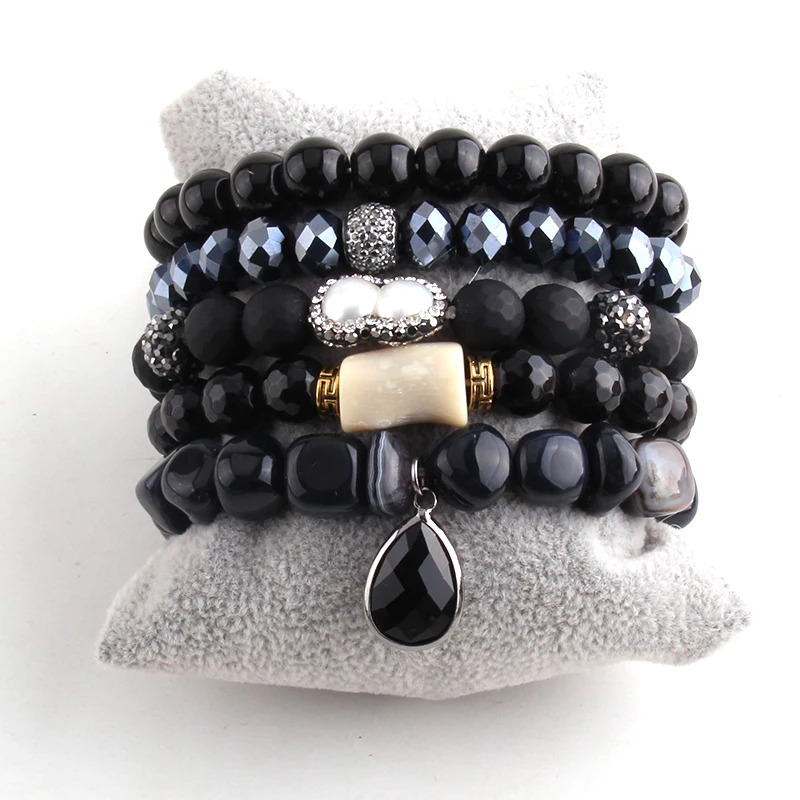 MOODPC Fashion Jewelry Beautiful Bracelet Set Natural Stone Cubic Zircon Ball Crystal Pave Bracelets