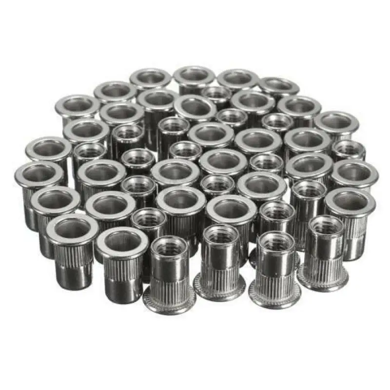 

50pcs M6 Thread 304 Stainless Steel Flat Head Rivet Nut Rivnut Insert Nutsert