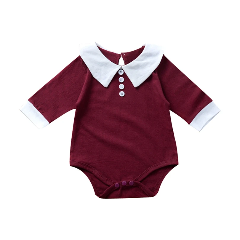 Боди для маленьких девочек с круглым отложным воротником однотонный комбинезон