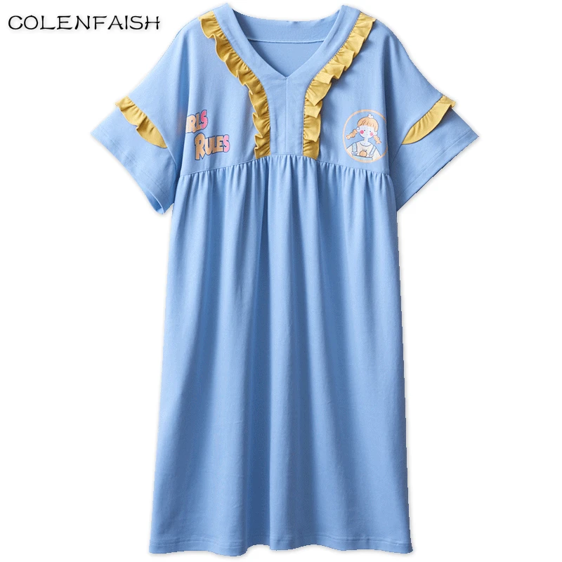 Женская ночная рубашка с мультяшным рисунком хлопковая Ночная большого размера