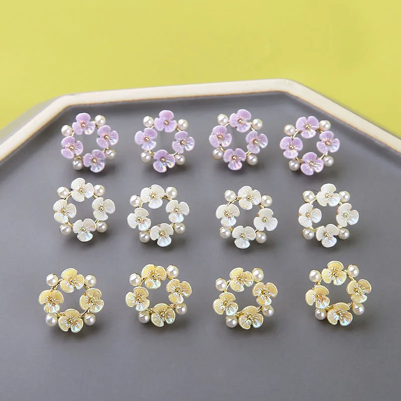4pcs Japanese style Showa Shell Flower Pearl Earrings Hollow Garland sweet Statement stud Earring Girl DIY accessories matterial | Украшения