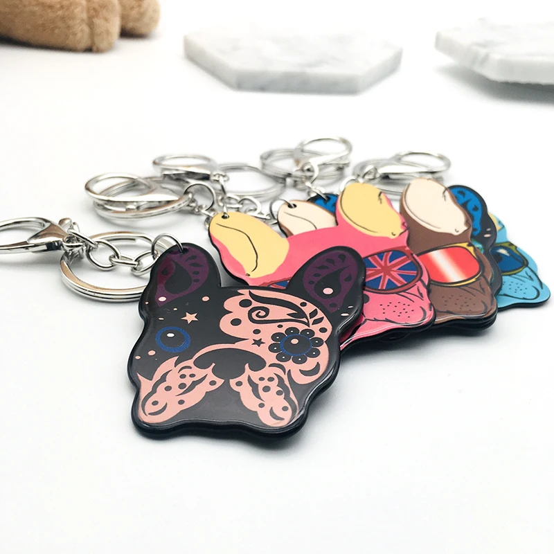 Акриловые брелки для ключей Французский бульдог Мопс кольцо с животными
