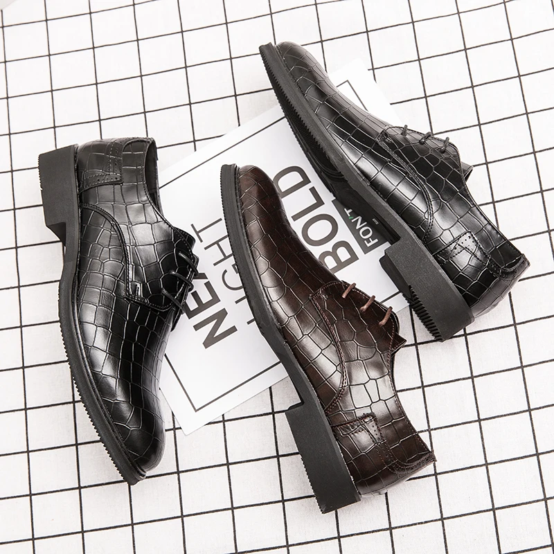 Туфли-оксфорды мужские кожаные повседневные на шнуровке крокодиловый узор Дерби