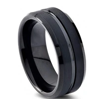 fashion 8mm mens black stainless steel ring thin black line vintage wedding engagement anniversary ring jewelry for men