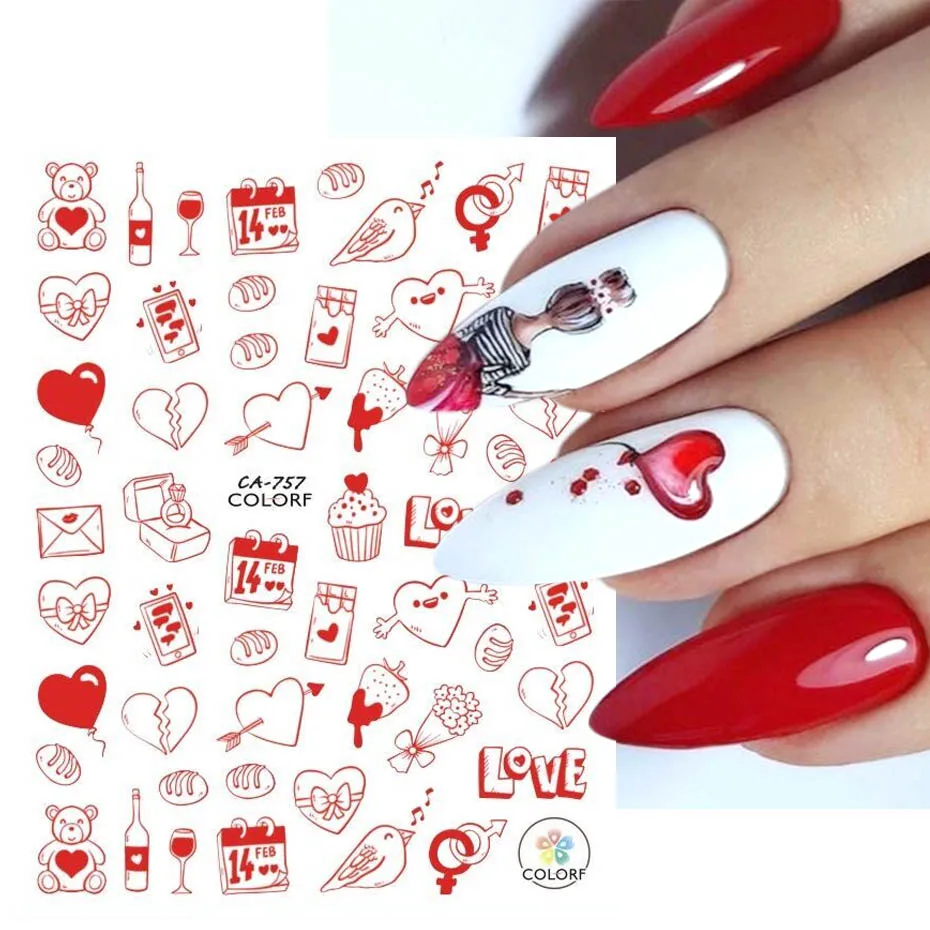 Love Heart Nail Decorations Stickers Cute Valentine Gift Design Sexy Lip Angel Flower 3D Sliders Manicure Accessories NFCA-755