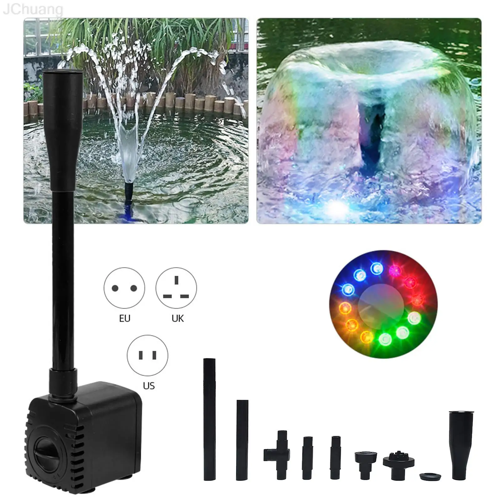 

10W/15W Water Fountain Pump Ultra-Quiet Submersible Filter Fish Aquarium Water Pump Tank Fountain Low-voltage with 12 LED Light