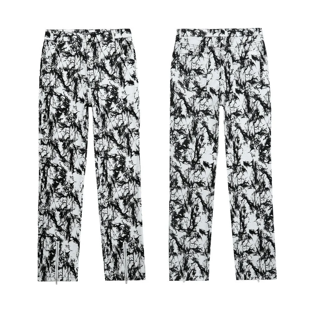 2021 Vibe Style Ankle Zipper Tie Dye Harajuku Men Slim Jeans Trousers Hip Hop Vintage Denim Pants Dark Streetwear Pantaloni Uomo