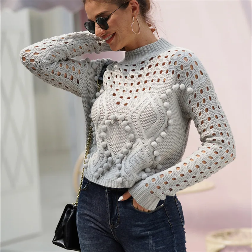 

Autumn Winter Pullovers Tops Sexy Hollow Sweater Long Sleeve Top Lady Wear Knitted Sweater Pullover Fall Womens Sweaters