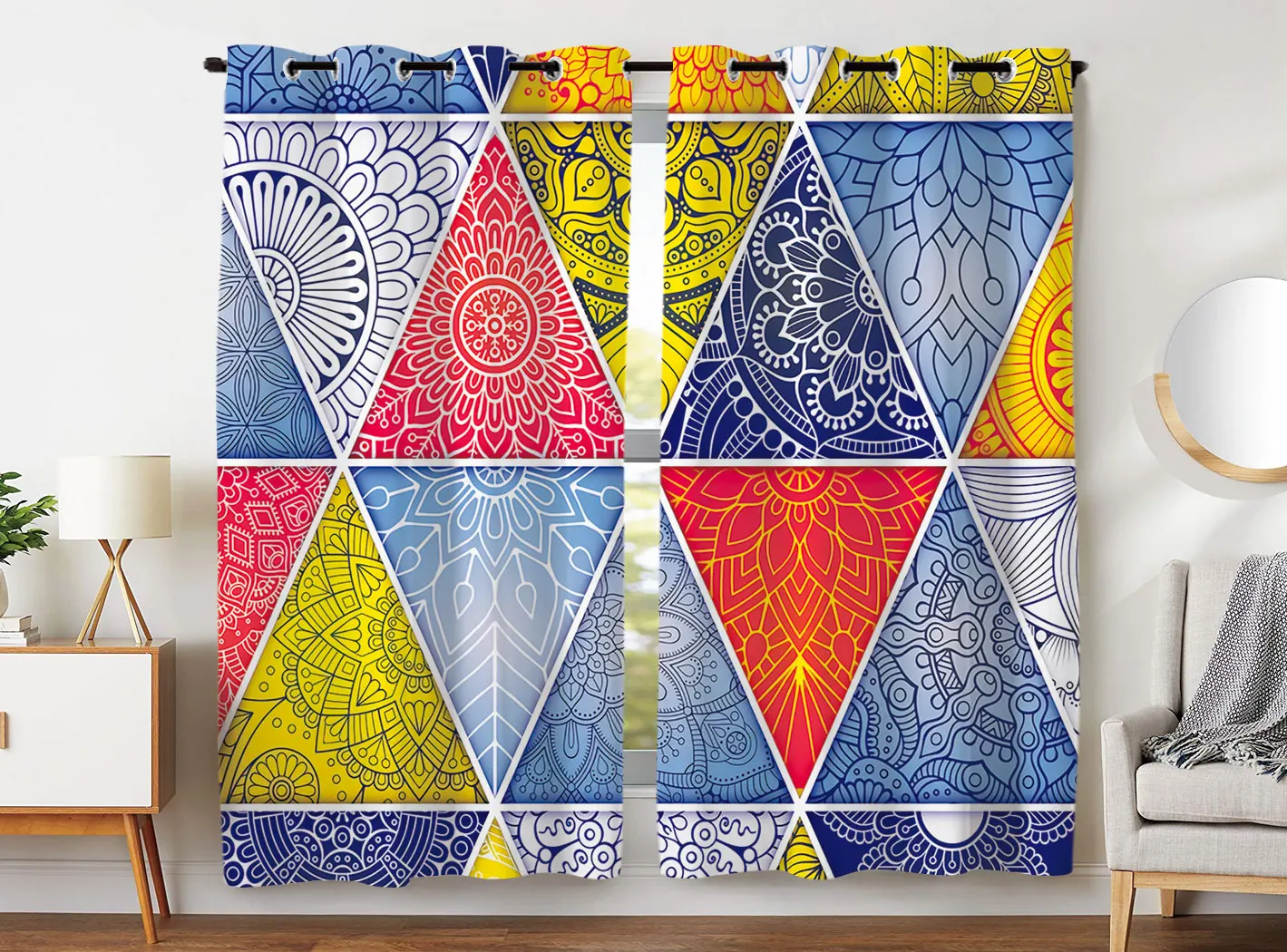 

HommomH blackout curtains (2 panels) high-quality fabric curtains suitable for bedroom polygonal printing patterns