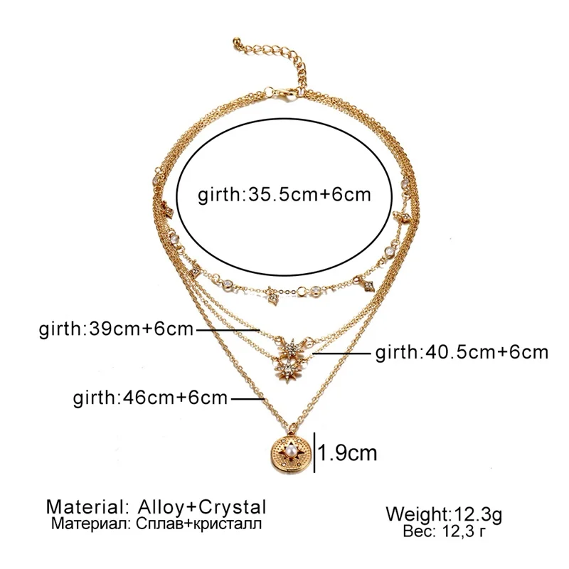 

Bohemian Fashion Delicate Geometric Crystal Tassel Rhinestone Star Pendant Multilayer Gold Necklace Women Christmas Gifts