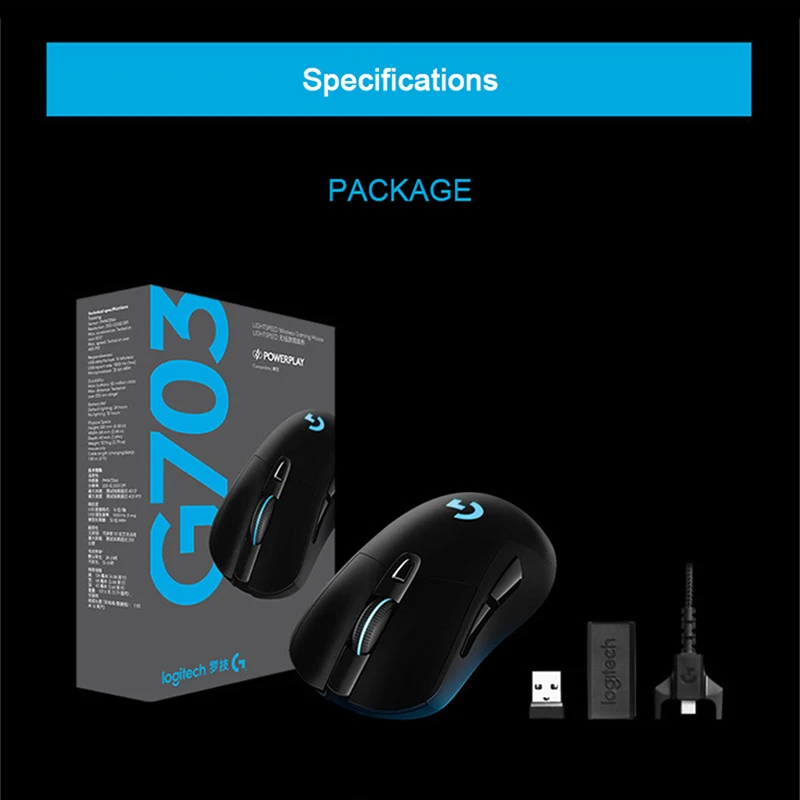 Беспроводная игровая мышь Logitech G703 2 4 ГГц с RGB экраном 12000DPI оптическая