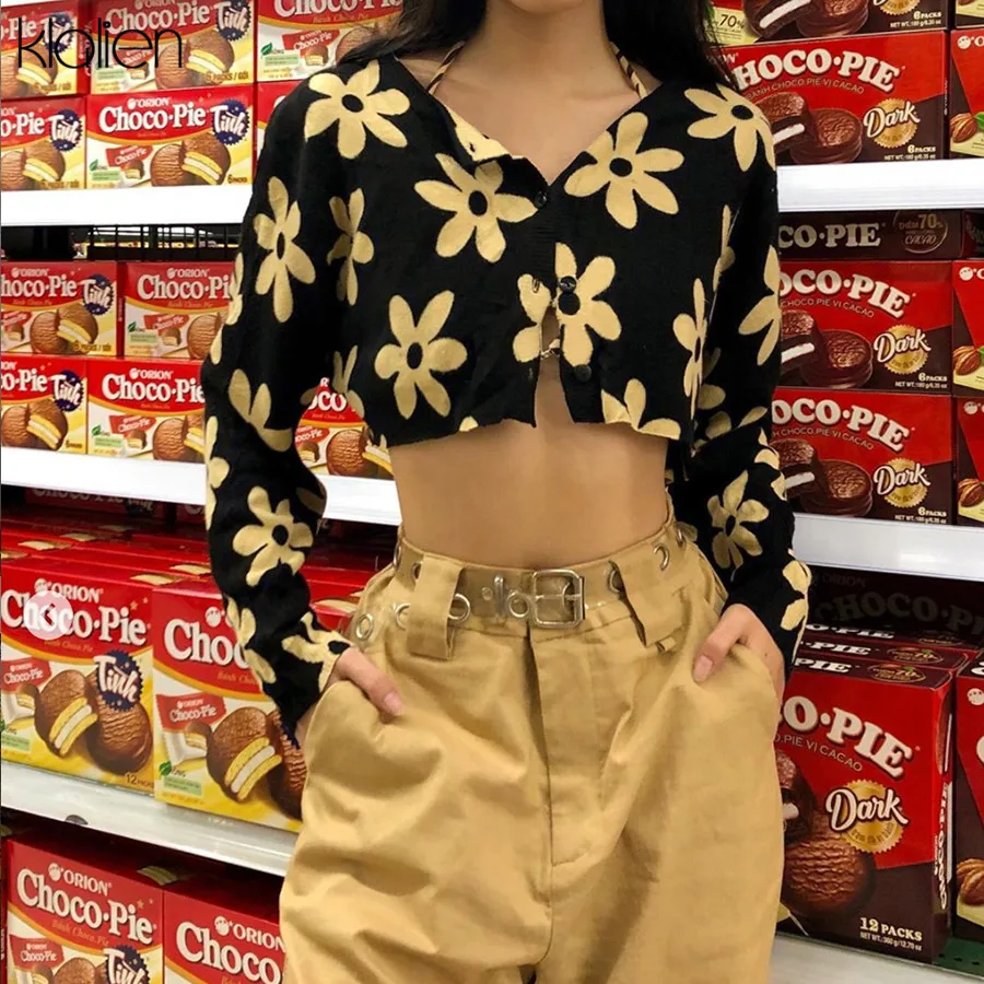 Женская футболка с цветочным принтом kalien Повседневная Свободная длинным рукавом